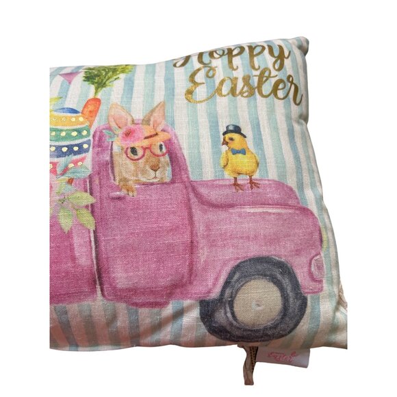 Hoppy Easter Bunny Chick Throw Pillow Pink Truck Floral Eggs Striped 18.5" x 13" - Picture 3 of 6